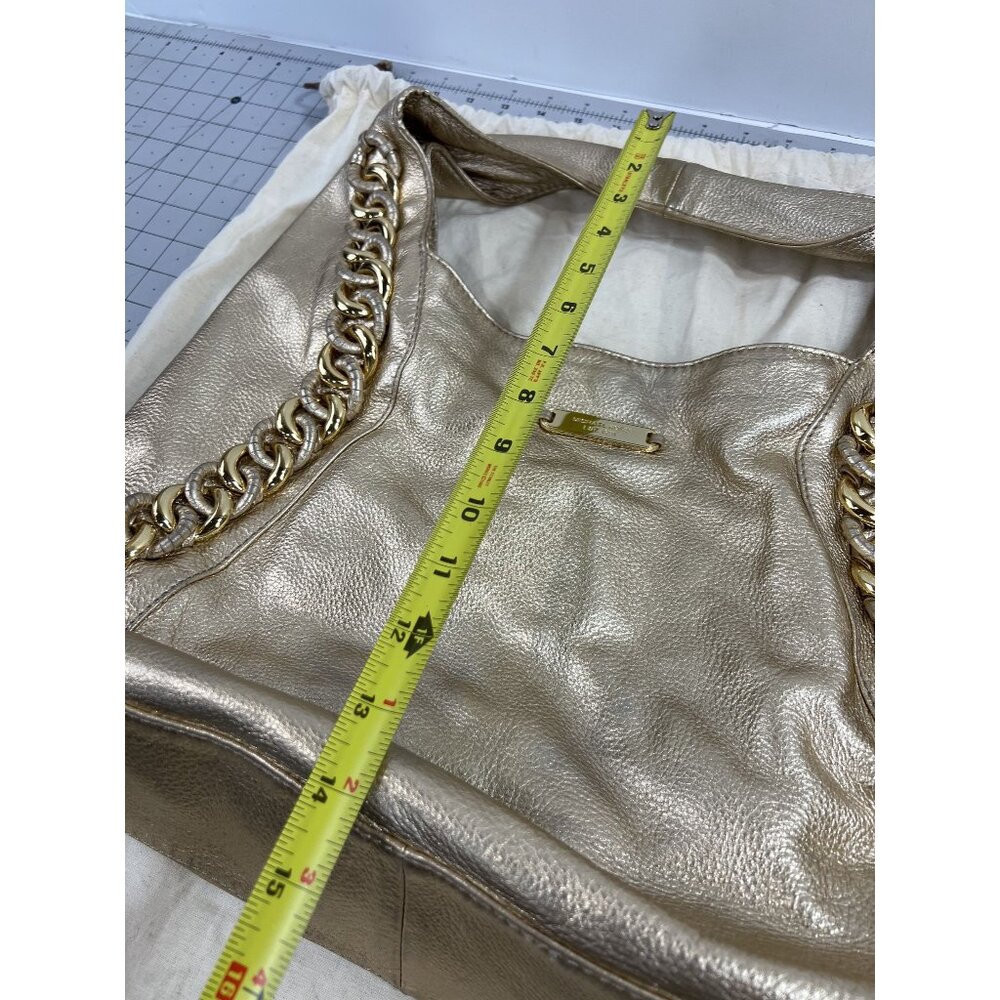 Michael Kors Gold Leather Shoulder Bag w/ Chain Accent & Canvas Storage Bag MK - Picture 7 of 13